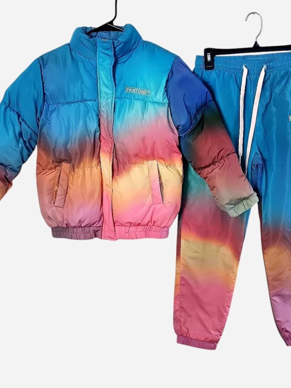 Pantone Kids Gradient Puffer Jacket & Jogger Set - Blue Pink Multi